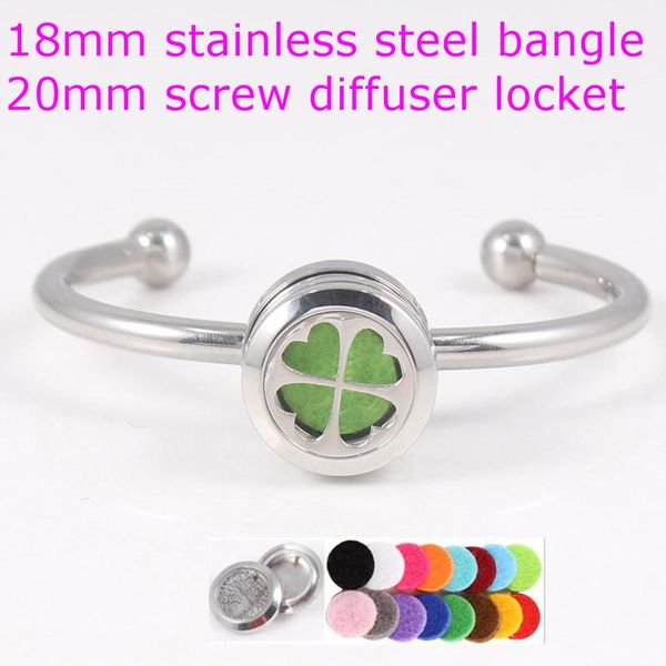 

charm bracelets clover diffuser bangle 20mm perfume locket bracelet round stainless steel essential oil with pads, Golden;silver