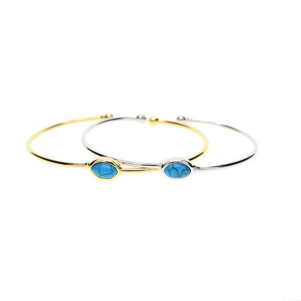 

charm bracelets sale gold/sliver color dichromatism bangle blue oval stone open cuff adjustable bracelet for women girls jewellery, Golden;silver