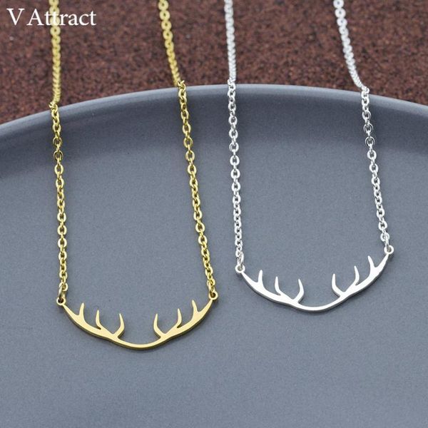 

pendant necklaces v attract animal choker deer antler charm necklace women men vintage jewelry christmas gift stainless steel ketting naszyj, Silver