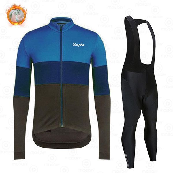

racing sets raphaful cycling jersey 2021 pro team bike winter thermal fleece long sleeve set ropa ciclismo bicycle triathlon suits, Black;blue