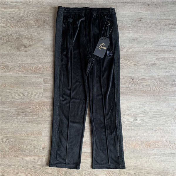 

men's pants black striped butterfly embroidery awge sweatpants men woman needles veet rocky trousers with tags buur