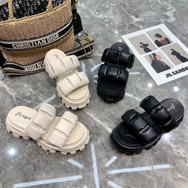 

luxury slippers slipper's 2021 summer ins thick sol wear a-line sandals and casual roman beach sho, Black