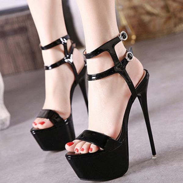 

sandals women super high thin heels waterproof platform nightclub plus size black red height increasing 16cm
