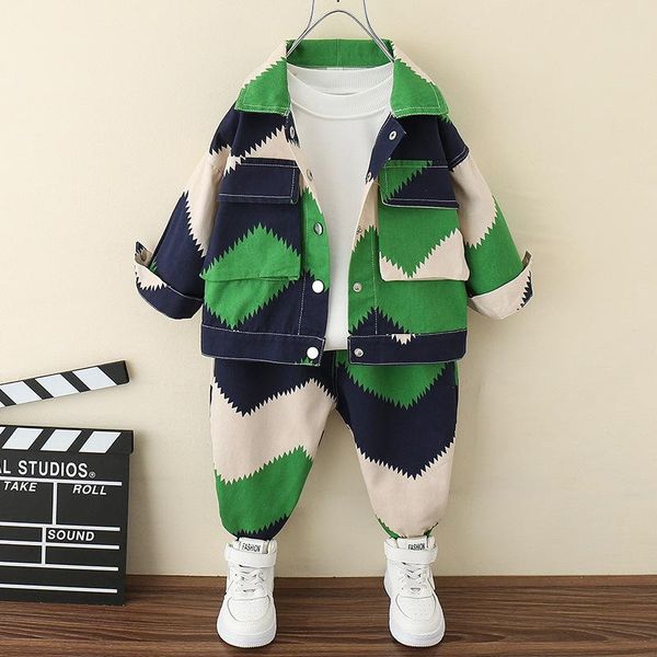 

clothing sets boys' set children's contrast shirt two-piece coat + trousers kids clothes girls, White