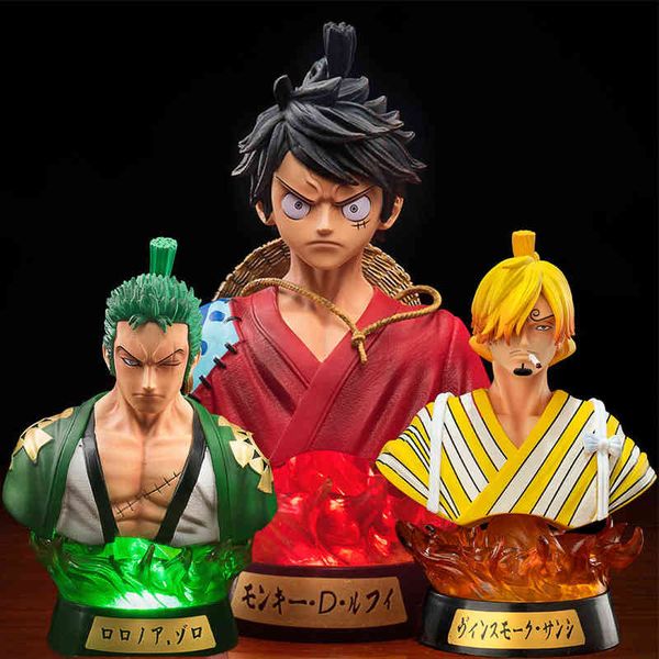 

anime one piece figure one piece roronoa zoro luffy bust pvc action figure toys one piece night light led color changing figure aa220311