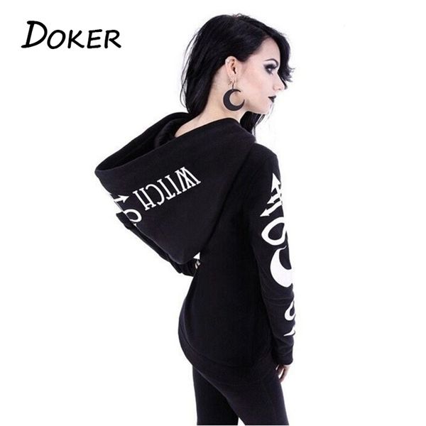 

women hoodies gothic punk moon letter print sweatshirts autumn winter long sleeve black jacket zipper coat casual hoody 5xl 201102