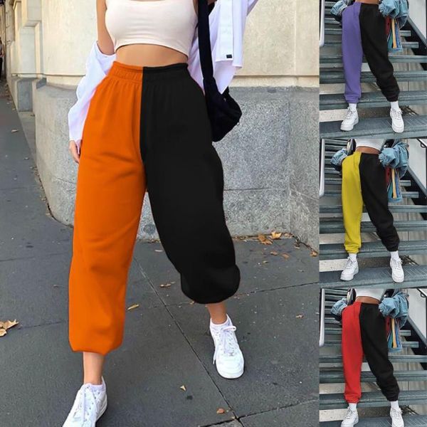 

women's pants & capris harem color block high waist women ankle tied cargo trousers for sports loose casual sporty streetwear 2021, Black;white