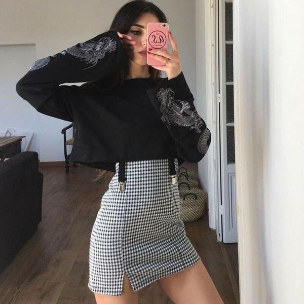 

women's hoodies & sweatshirts dargon printed cropped streetwear women black o-neck loose pullover long sleeve knitted sweatshirt hoodie