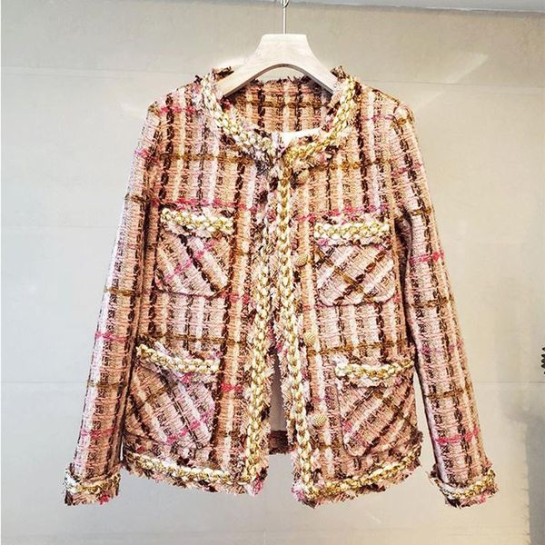 

vintage palid tweed jacket women design buttons o-neck long sleeve autumn winter jacket elegant coat bomber harajuku 2021, Black;brown