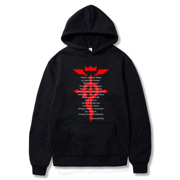 

men's hoodies & sweatshirts funny fullmetal alchemist edward elric's spring autumn hoodie sweatshirt men/women hipster cosplay hoo, Black