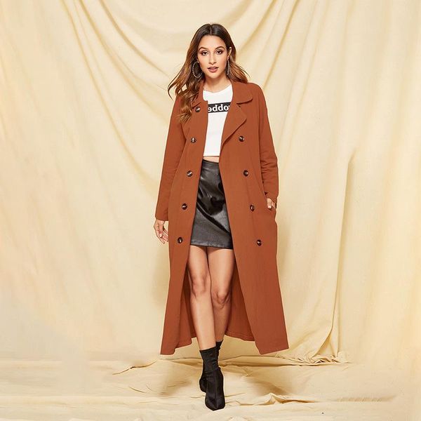 

women's trench coats selling european and american windbreaker long autumn 2021 double-breasted coat, Tan;black