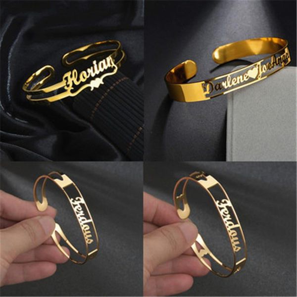 

link, chain bracelets customized letter name c shape bracelet personalized custom bangles women men rose gold stainless steel jewelry gift, Black