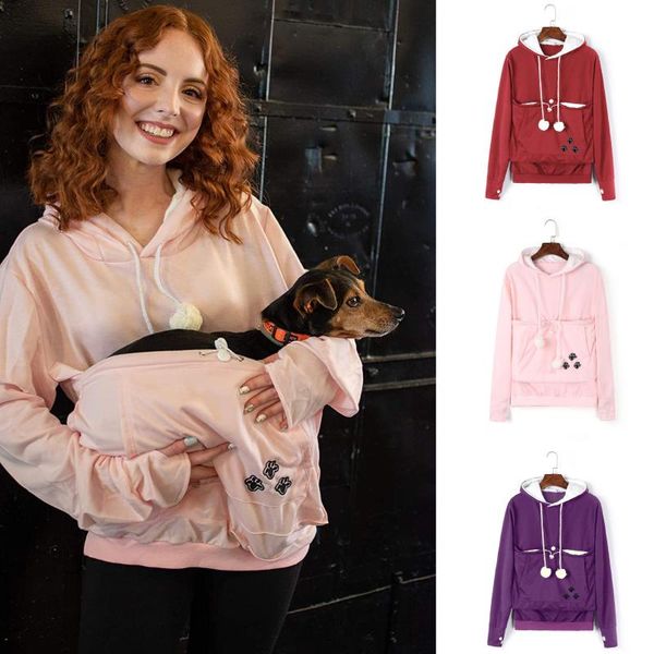

women's hoodies & sweatshirts cat lovers sweatshirt fleece hooded women kangaroo dog pet pullovers cuddle pouch pocket animal ear hoody, Black