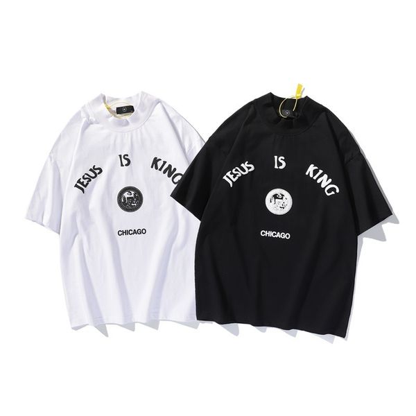 

fashion brand 21ss new summer chicago drop shoulder men's and women's short sleeve t-shirt, White;black