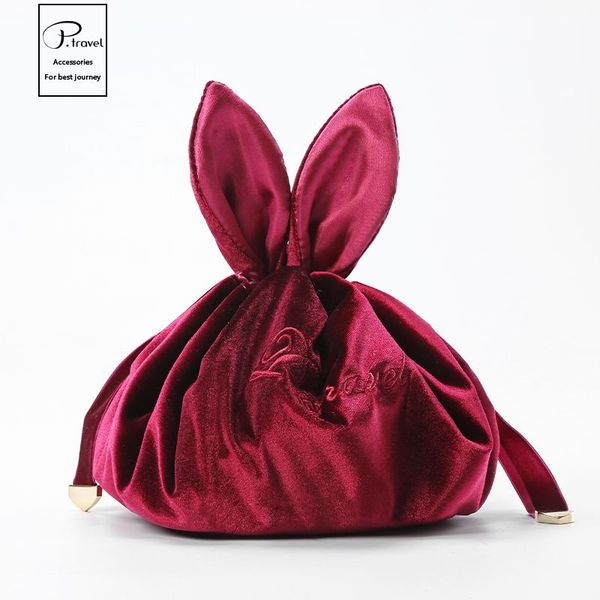 

p.travel korean large capacity portable storage bag light luxury velvet ear lazy makeup bag can be customized