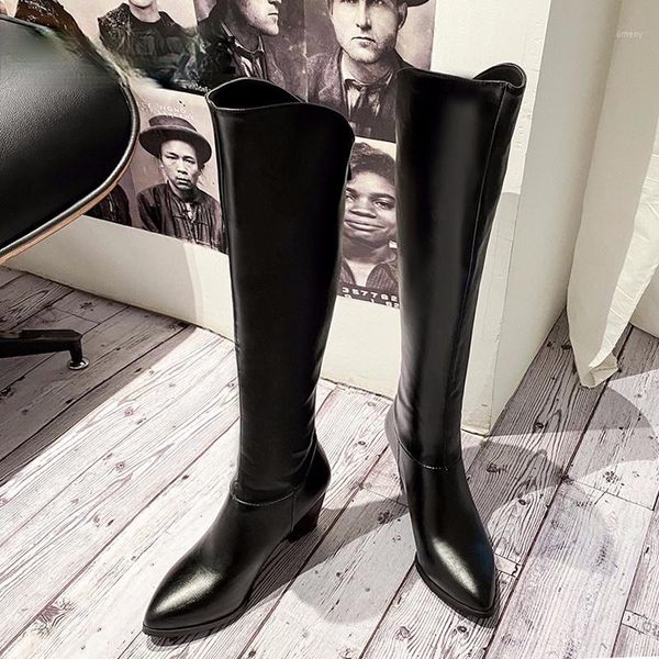 

boots 2021 western women knee high cowboy fashion pointed toe sewing shoes female heels thick ladies autumn1, Black