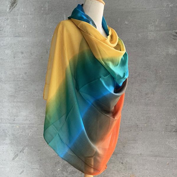 

scarves women's rainbow gradient printing silk warm scarf in autumn and winter light luxury ladies shawl, Blue;gray