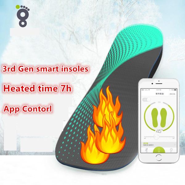 

shoes materials 3rd gen smart insoles app wireless remote control electric heated for winter foot warming thermal soles heating time 7h, Black