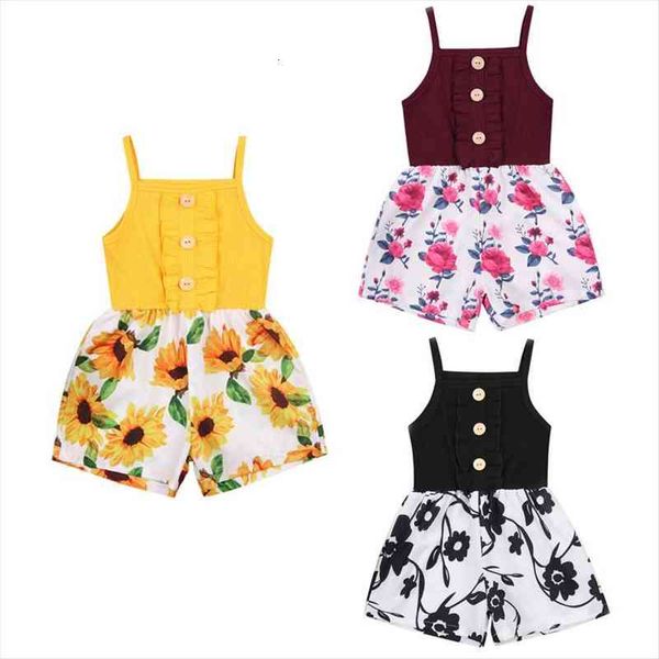 

2 6years kids flower bodysuit, sleeveless printed buttoned bodysuit short pants for summer clothes, Blue