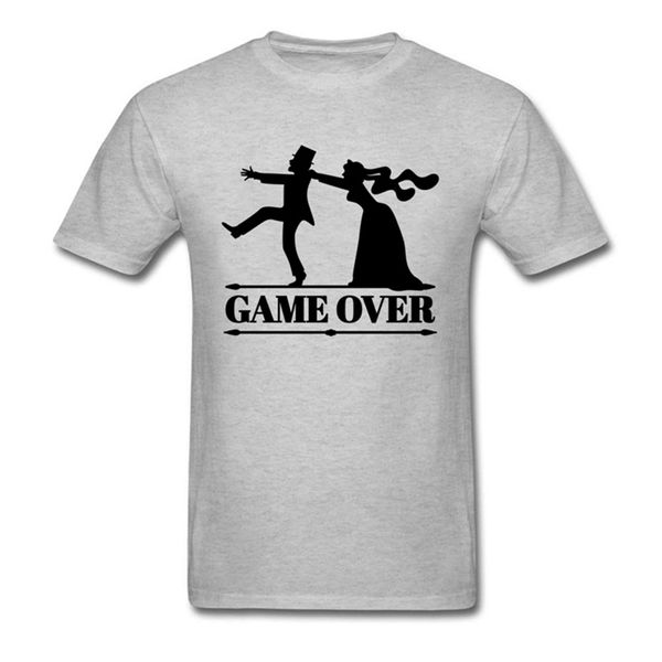 Game Over Tee Uomo Sposa Top Sposo Bachelor Abbigliamento Divertente Addio al nubilato Magliette Maglietta grigia Maglietta estiva del marito 210714