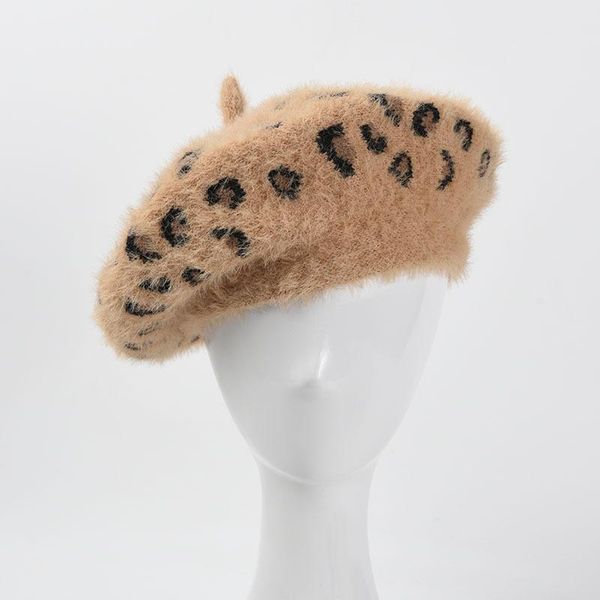 

berets 2021 leopard knitted beret for women fashion vintage plush painter hat winter warm hats ladies girl travel wholesale, Blue;gray