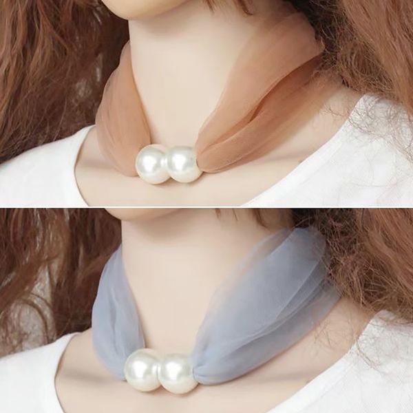 

mesh scarf pearl pendant for women girl elegant vintage bohemia pendant lace collar female fashion decor necklace jewelry gift, Blue;gray