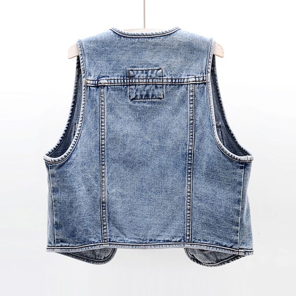 

korean fashion waistcoat women denim summer casual big pocket sleeveless jacket coat female plus size slim short jeans vest ot2u, Black;white