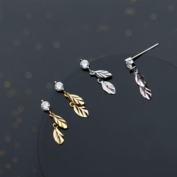 

stud 925 sterling silver nice leaves shape earrings for women earring sterling-silver-jewelry brincos, Golden;silver