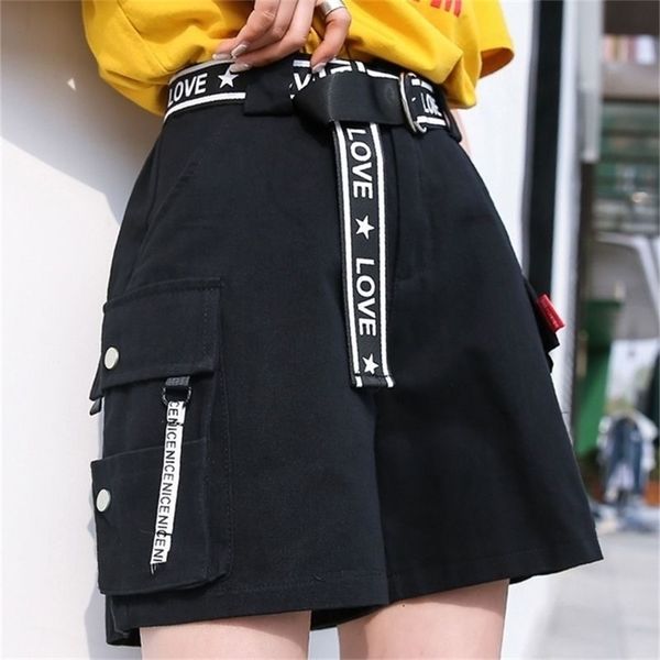 

hip hop shorts women bf large pocket cargo harajuku loose korean ulzzang trendy street summer 210714, White;black