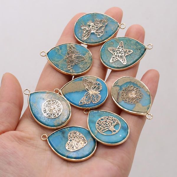 

charms natural gem fat drop-shaped blue ocean mine pendant loose beads diy charm necklace bracelet earrings jewelry accessories making, Bronze;silver