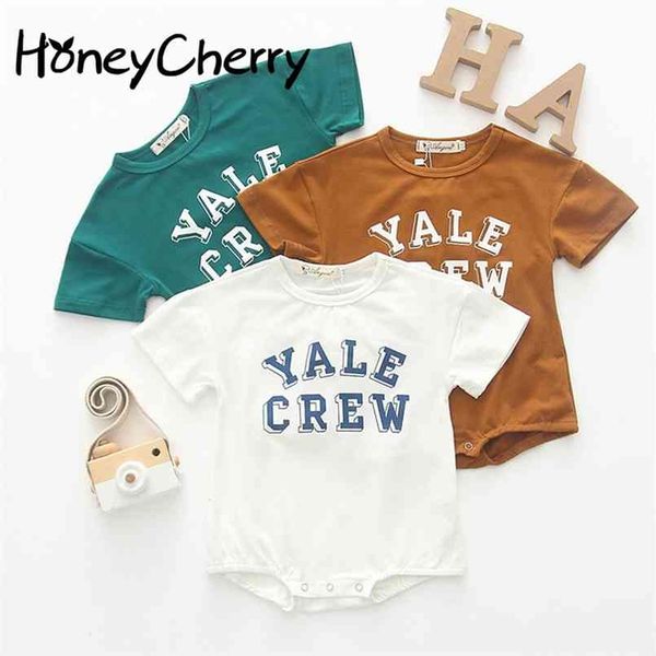 

baby cotton bodysuits short-sleeved crawling suit with alphabetical design for summer infants cloths 210702, Blue