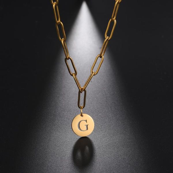 

chokers teamer minimalist initial necklace gold plated paper clip necklaces for women link chain choker letter jewelry year gifts, Golden;silver