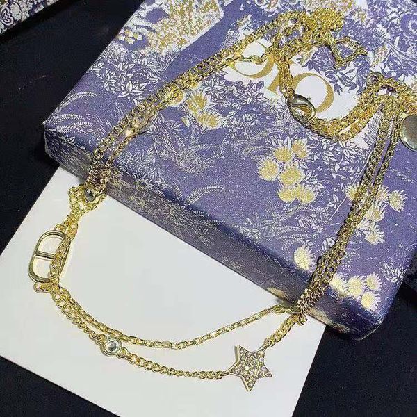 

pearl family double layer necklace letter diamond necklace femininity, Black