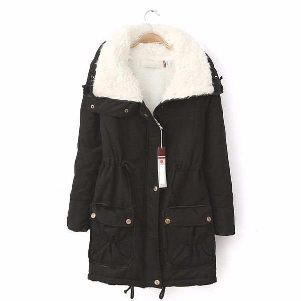 

2021 winter cotton coat women slim plus size outwear medium-long wadded jacket thick hooded cotton wadded warm parka, Black;white
