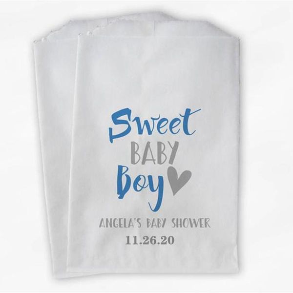 

gift wrap custom made sweet baby boy shower candy buffet bag - printed rose pattern medium blue and grey personalized