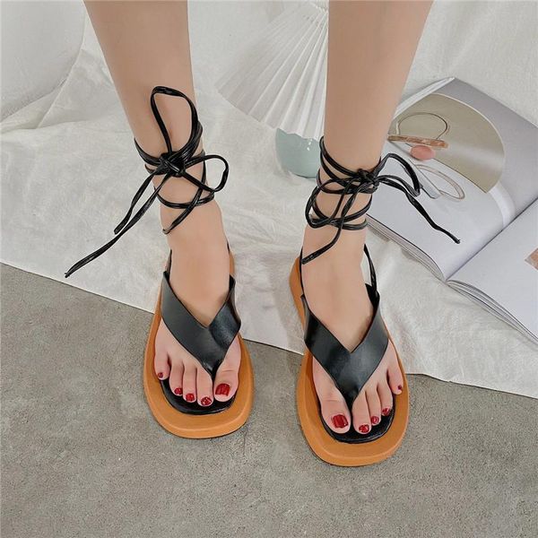 

sandals women summer fashion shoes 2021 sandal non-slip platform 4cm heel buckle casual lace up, Black