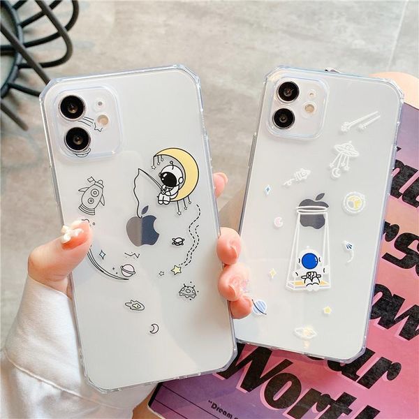 

cell phone pouches cartoon astronaut space case for 12 pro max 11 x xs xr xsmax se2021 8 7plus plus clear soft tpu silicone cover