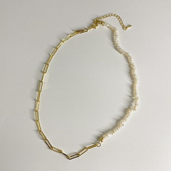 

chokers minar elegant baroque freshwater pearl necklaces for women asymmetric gold hollow linked chain choker necklace birthday gift, Golden;silver
