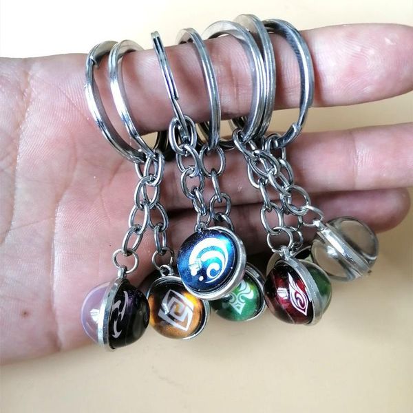 

keychains anime keychain genshin impact eye of god water wind thunder fire rock for ball shape pendant key ring girl gift, Silver