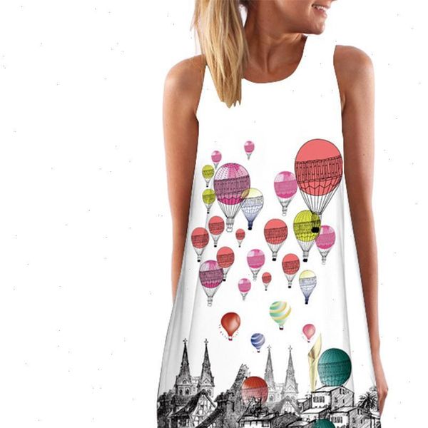 

casual women 3d balloons flower printed a line sleeveless o neck mini dress drop shipping good quality, Black;gray