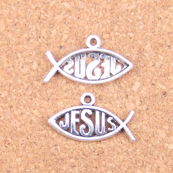 150 Stück antik versilbert, bronzefarben vergoldet, Fisch-Jesus-Anhänger, DIY-Halskette, Armband, Armreif, 25 x 14 mm