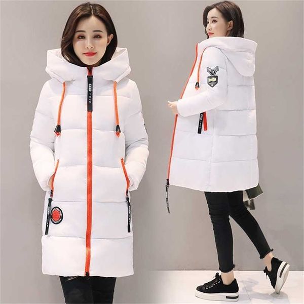 

parka women winter jacket coat hooded outwear female thick cotton padded lining basic coats 211216, Black