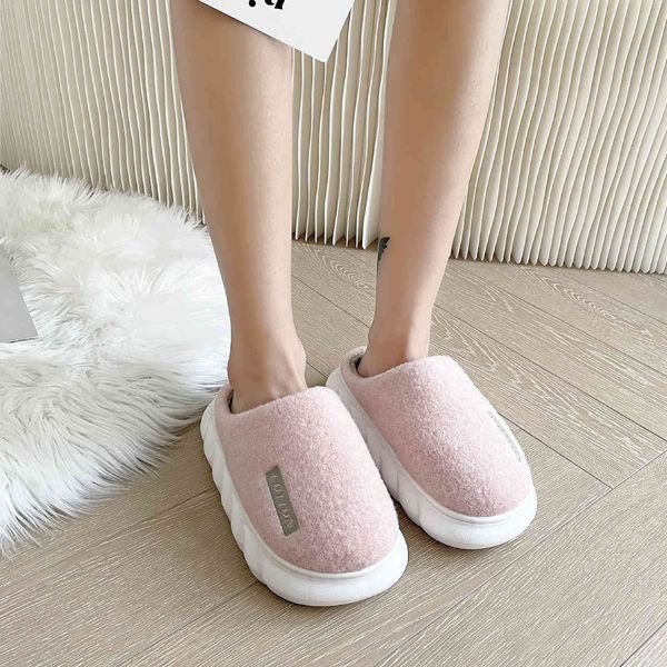 

2021 autumn and winter fashion cotton slippers women's home thick bottom wool indoor couple, Black