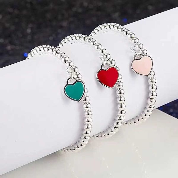 

s925 pure silver women's for bracelet fashion accessories love enamel jewelry luxury gifts heart shape bracelets q0603, Golden;silver