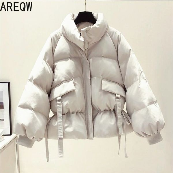

women's clothing solid cotton parkas outwear korean style autumn winter oversized coats puffer jacket 211013, Black