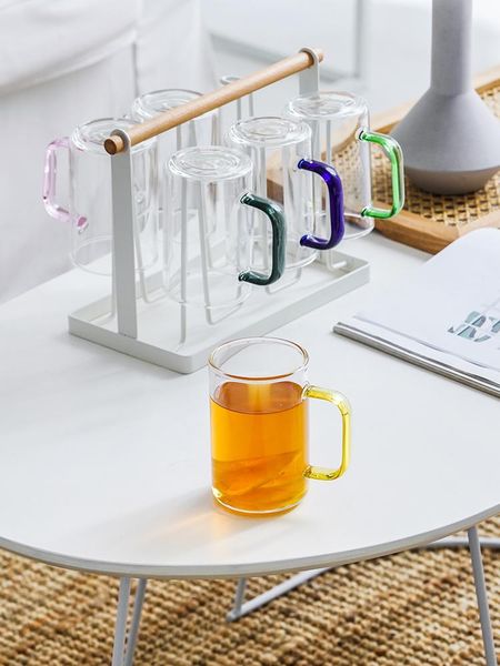 

creative cute glass cup colored korean reusable nordic glass cup with handle coffee vasos cristal agua home garden bl50bl
