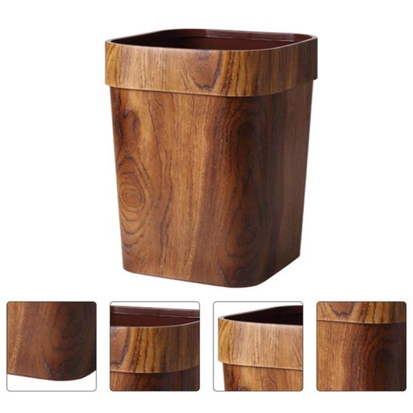 

waste bins 1pc household trash storage bin simulated wood rubbish can (l size 14 l)