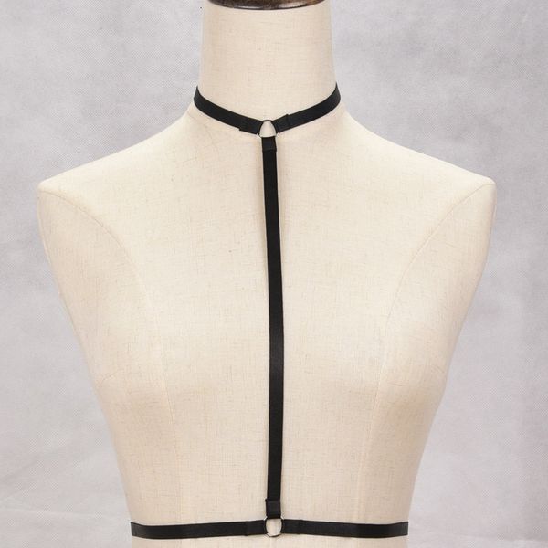 

gothic colour elastic band epaulette pastel goth body cage bra harness, Black;white