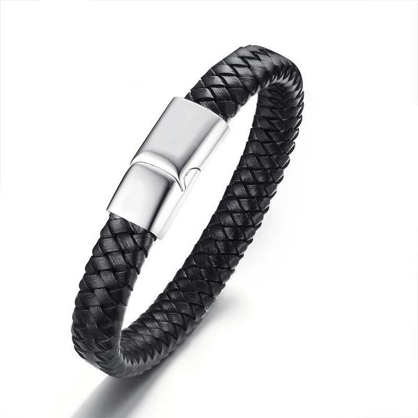 

charm bracelets classic men's leather daily accessories stainless steel magnet clasp braided rope bracelet mens jewelry, Golden;silver