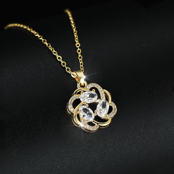 

pendant necklaces dainty gold color flower necklace for women charming hollow design zircon chain bridal wedding jewelry gift, Silver